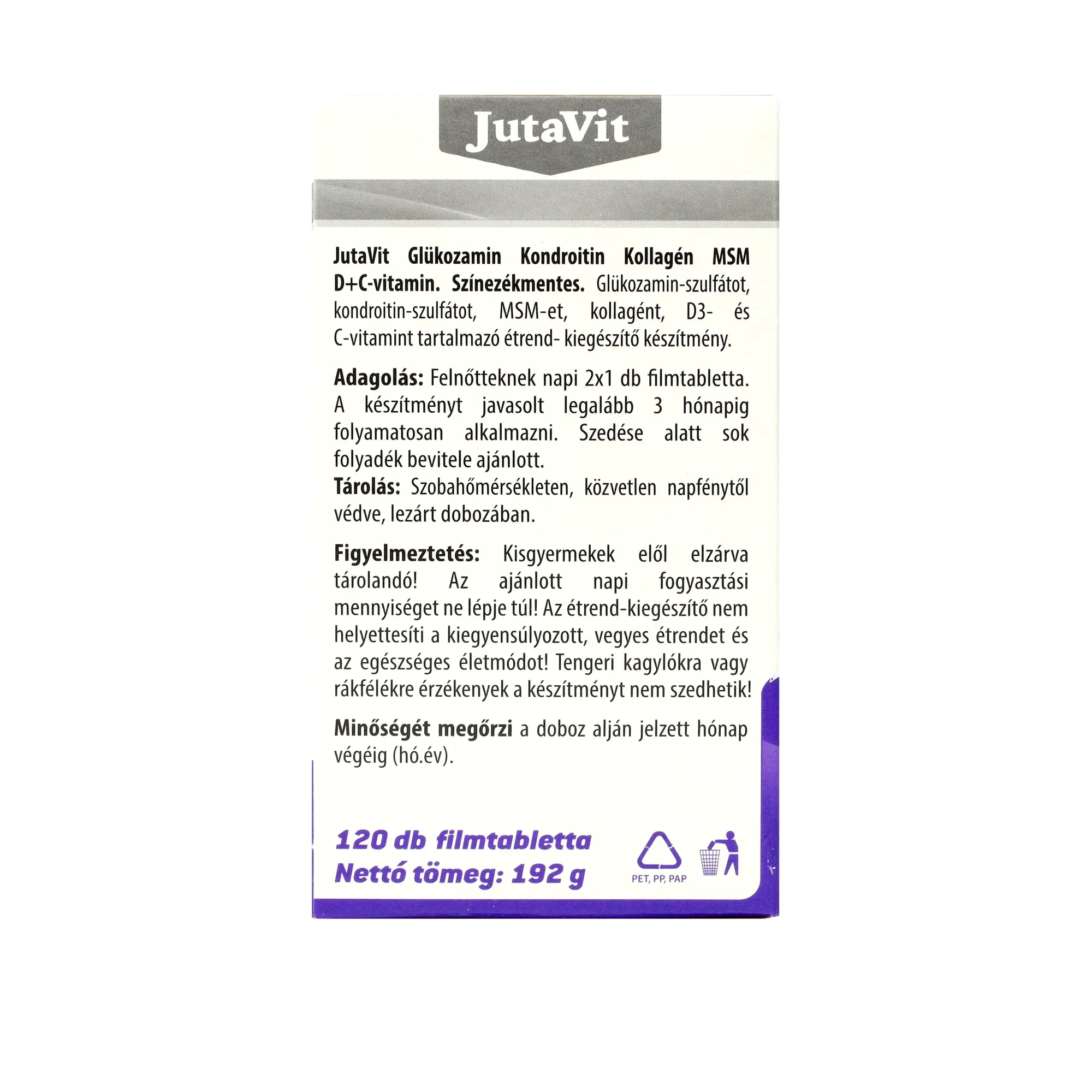 JutaVit Glükozamin+Kondroitin+MSM+Kolagén D+C vitamin tabletta 120db