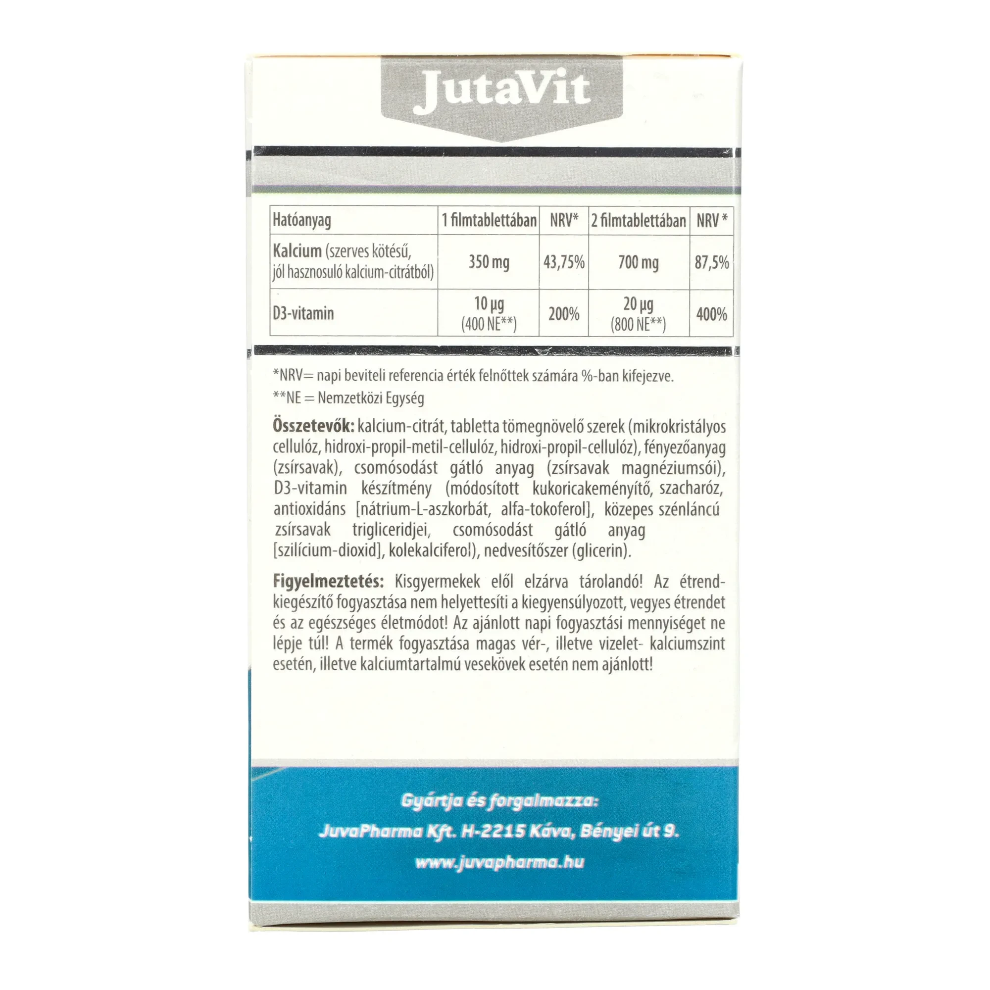 Jutavit Szerves Kalcium 350 mg+D3 Vitamin 100 db tabletta