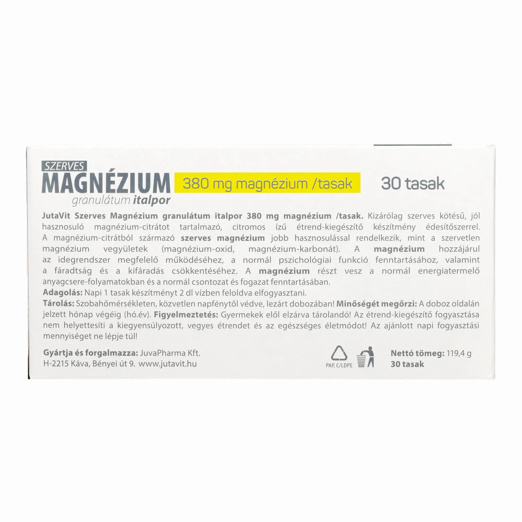 Jutavit Szerves Magnézium granulátum italpor 380 mg/ tasak 30 db