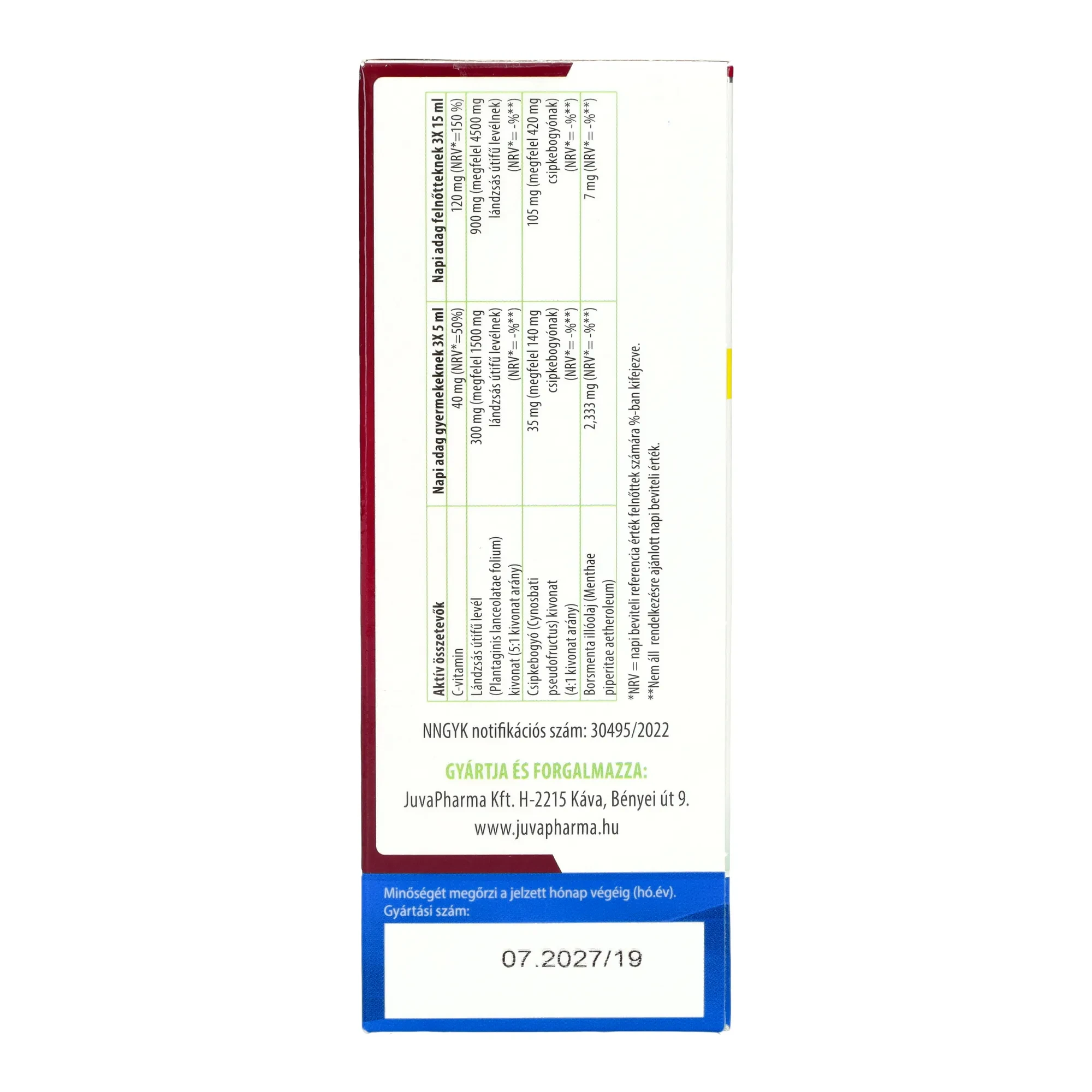 Jutavit Lándzsás Útifű Szirup Cukormentes 150 ml