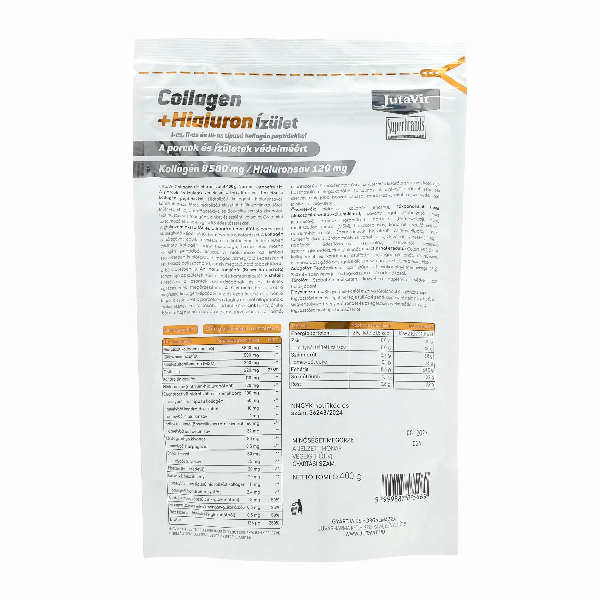 JutaVit Collagen+Hialuron ízület Narancs-Grapefruit 400 g