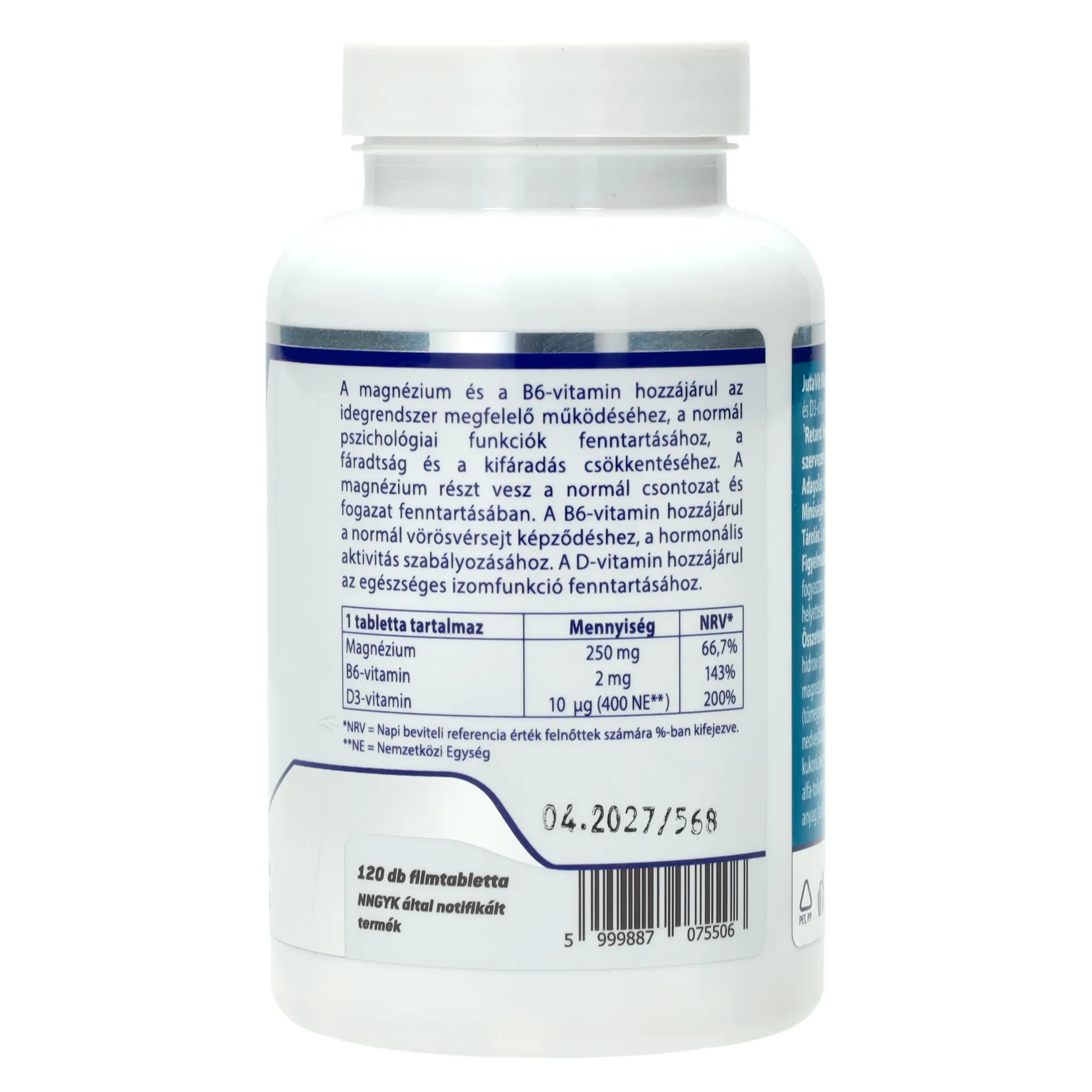 JutaVit Magnézium retard 250mg + B6 + D3 120db