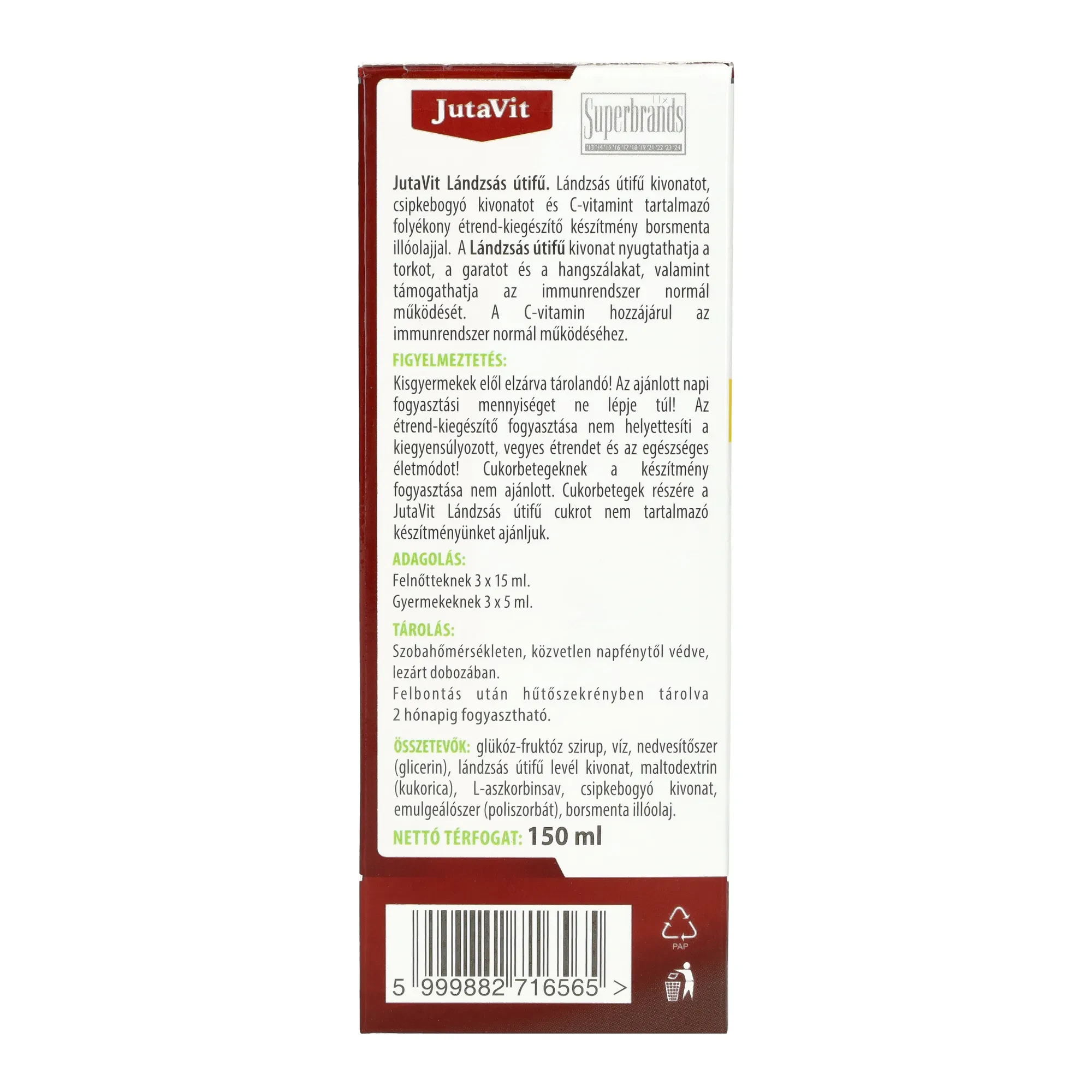 Jutavit Lándzsás útifű szirup 150ml