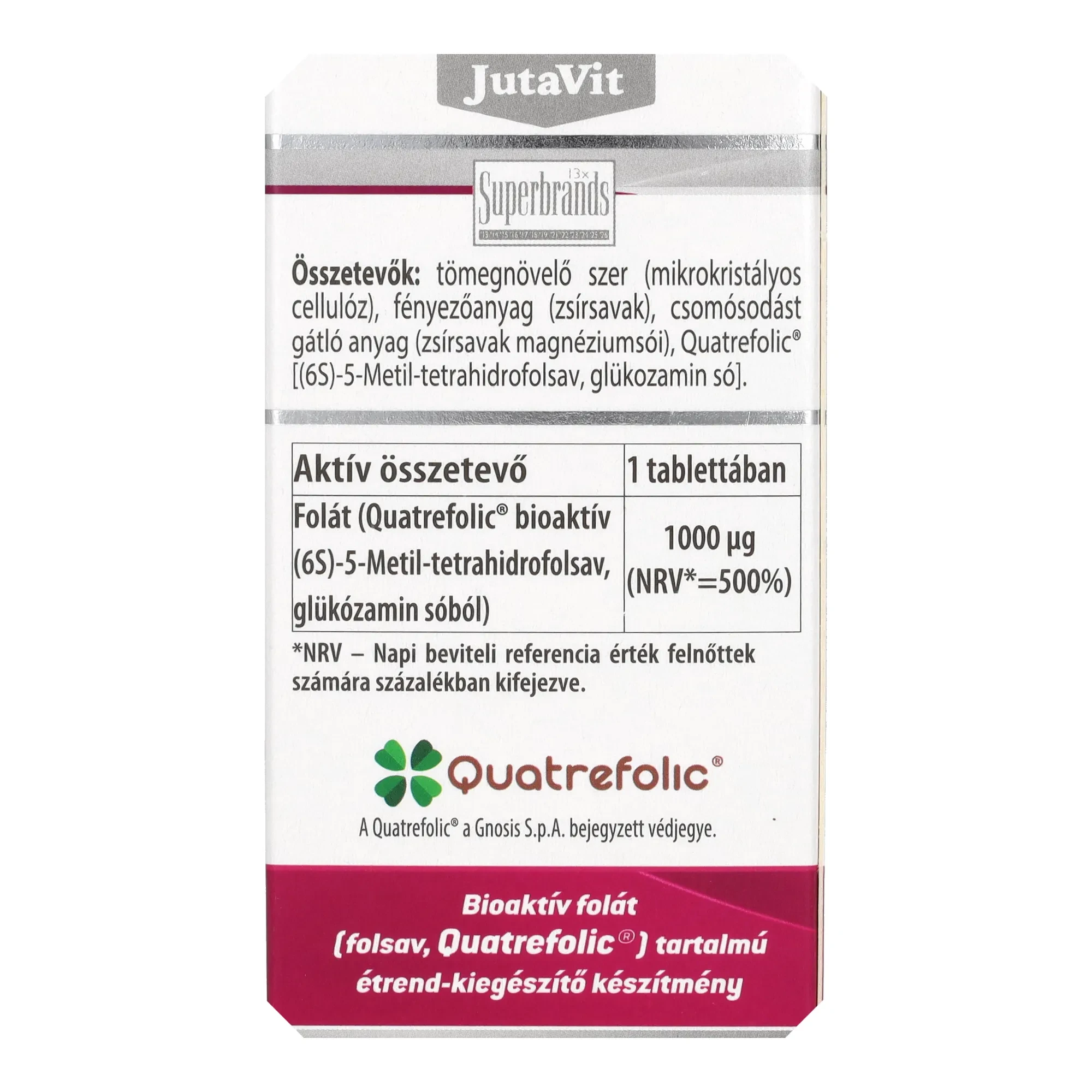 Jutavit Bioatív Folát 1000 µg 30 db Tabletta