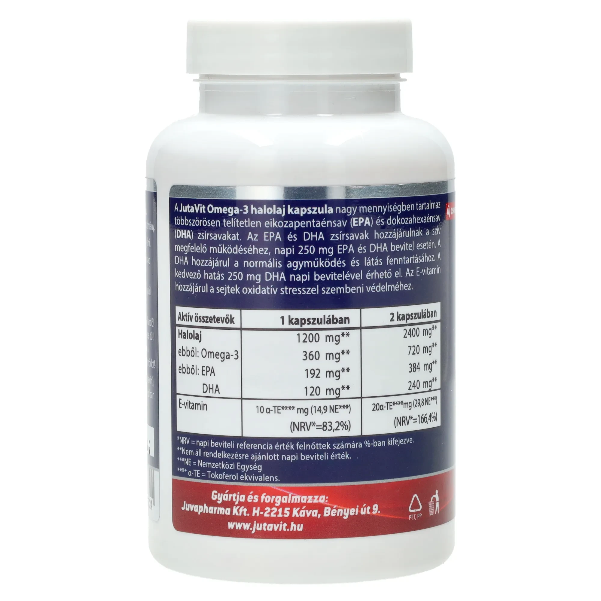 JutaVit Omega-3 halolaj kapszula 1200mg + E vitamin 100db