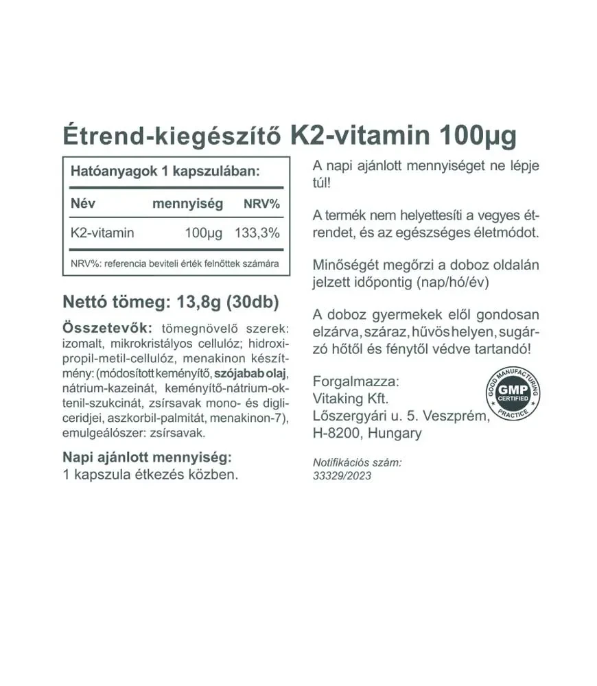 Vitaking K2 vitamin kapszula 90 µg 30db
