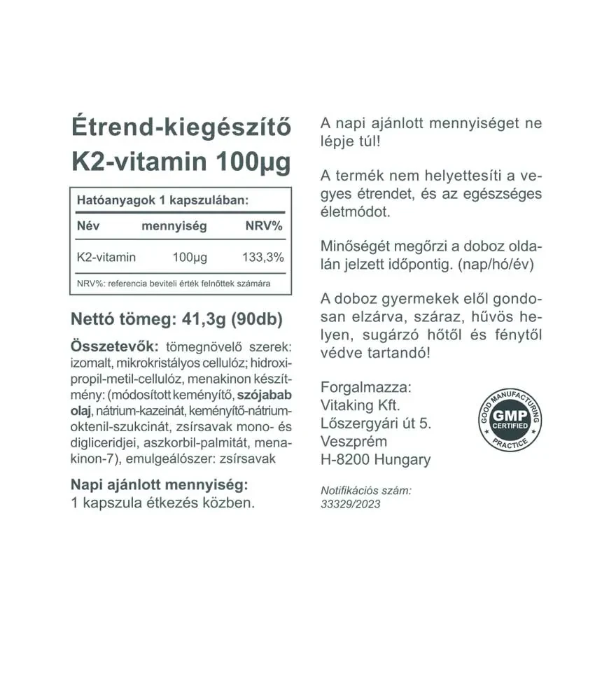 Vitaking K2 vitamin kapszula 100 µg 90db