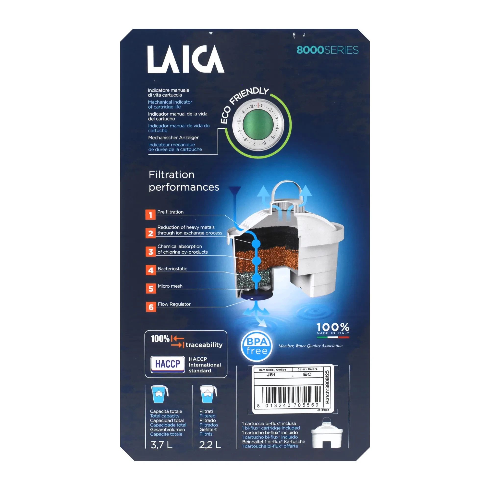 SILKO Five LAICA Róma NB XXL Vízszűrő kancsó kék tárcsával 3,7 L