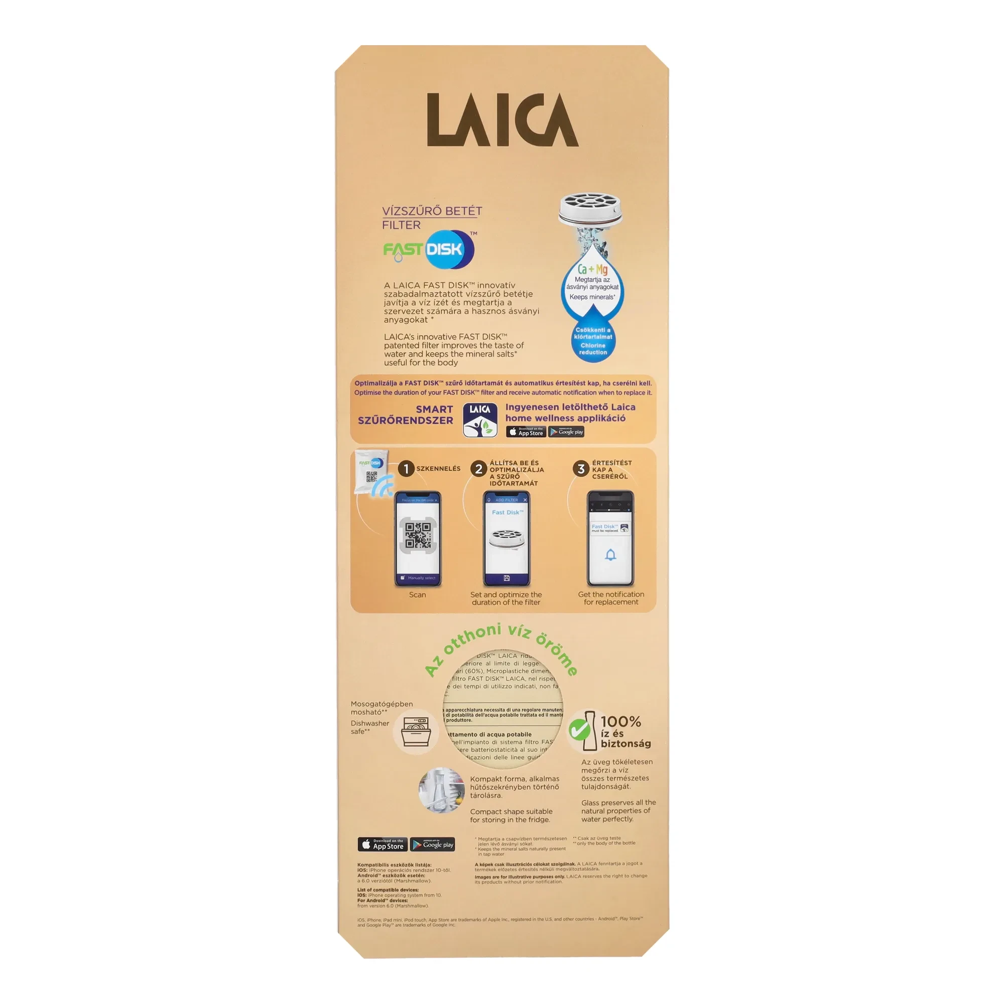 LAICA GlasSmart 1,1 literes üveg vízszűrő palack 1 db szűrő disk-kel