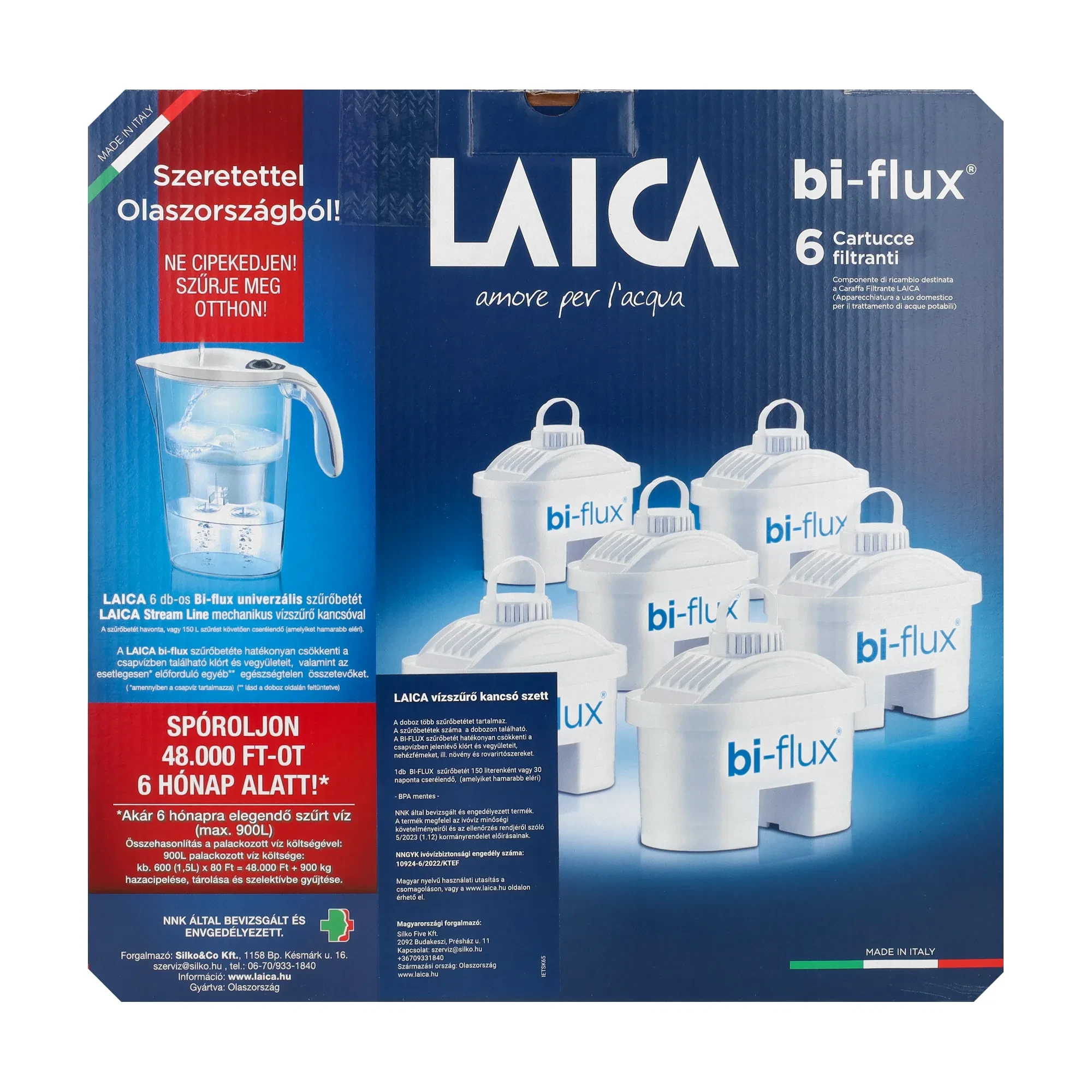 Laica 6db-os bi-flux univerzális szűrőbetét Laica Stream Line fehér kancsóval 1db