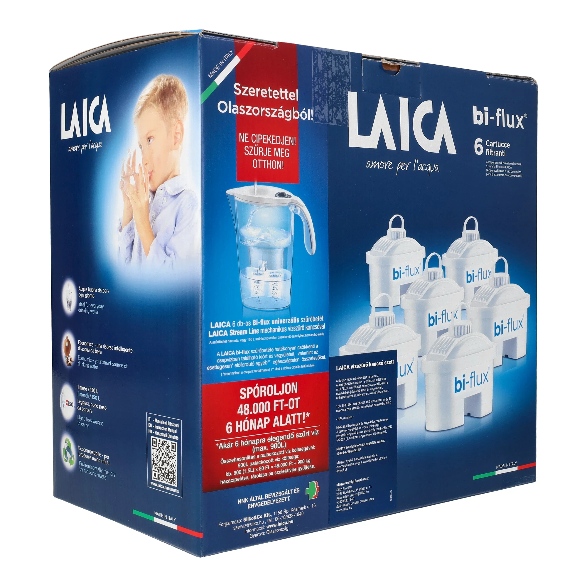 Laica 6db-os bi-flux univerzális szűrőbetét Laica Stream Line fehér kancsóval 1db
