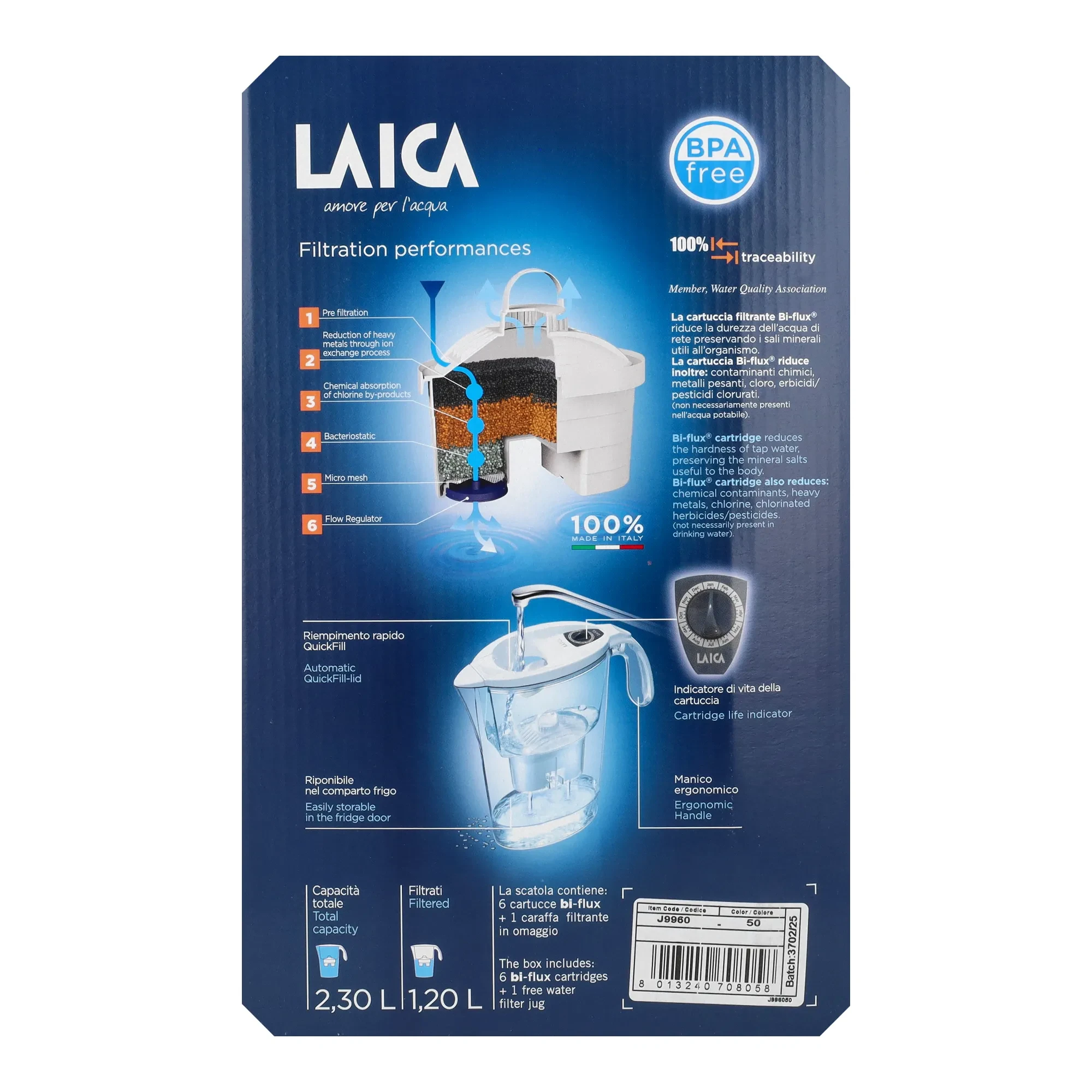 Laica 6db-os bi-flux univerzális szűrőbetét Laica Stream Line fehér kancsóval 1db