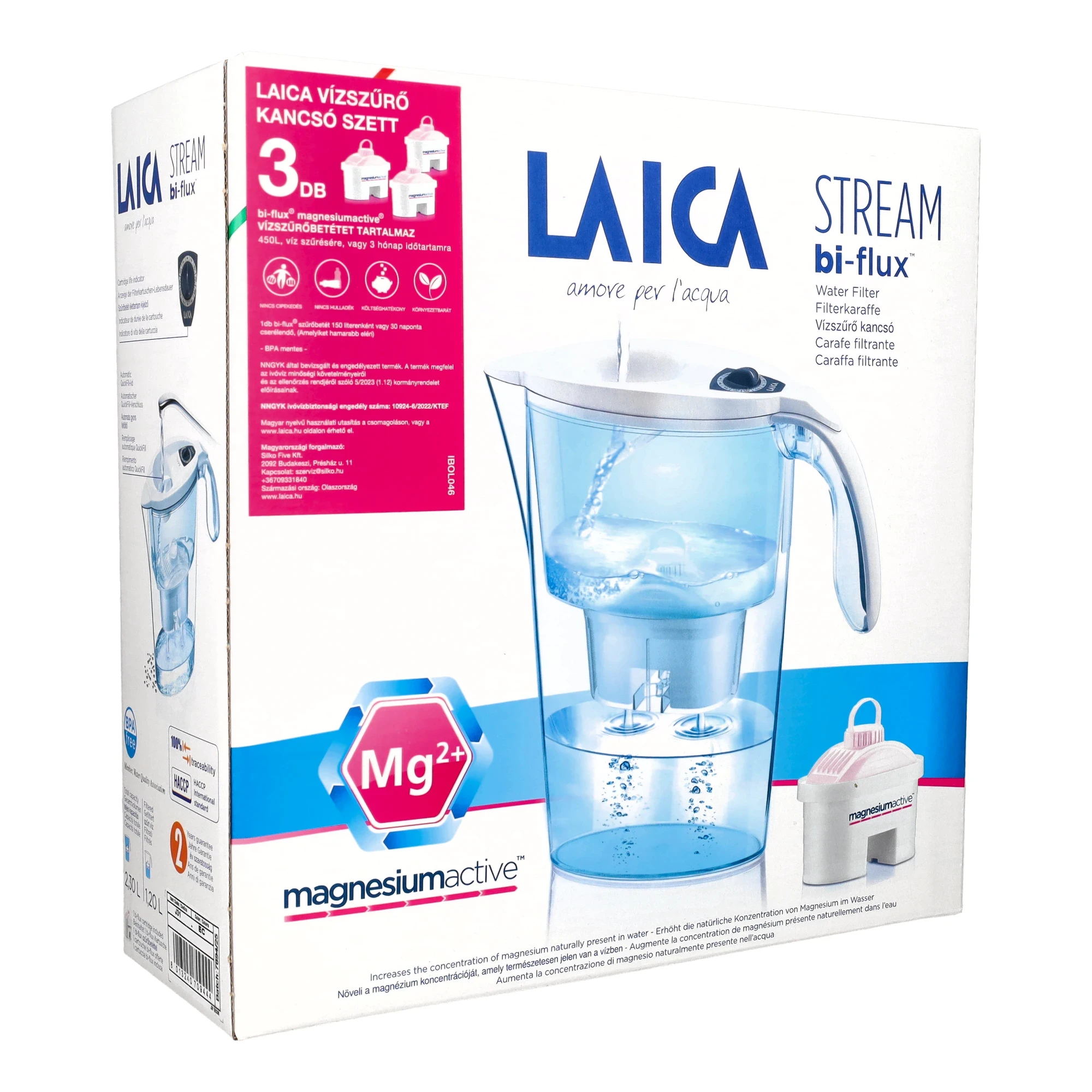 LAICA Stream Line fehér vízszűrő kancsó mechanikus kijelzővel 3db magnézium active bi-flux szűrővel