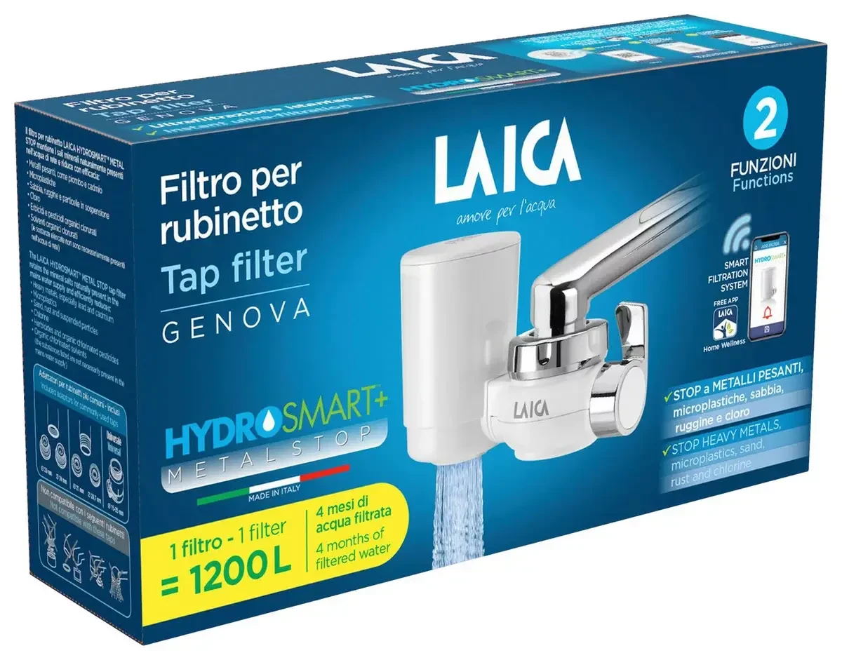 LAICA Genova Metal Stop rendszerű csapra szerelhető mikroplasztik-stop vízszűrő