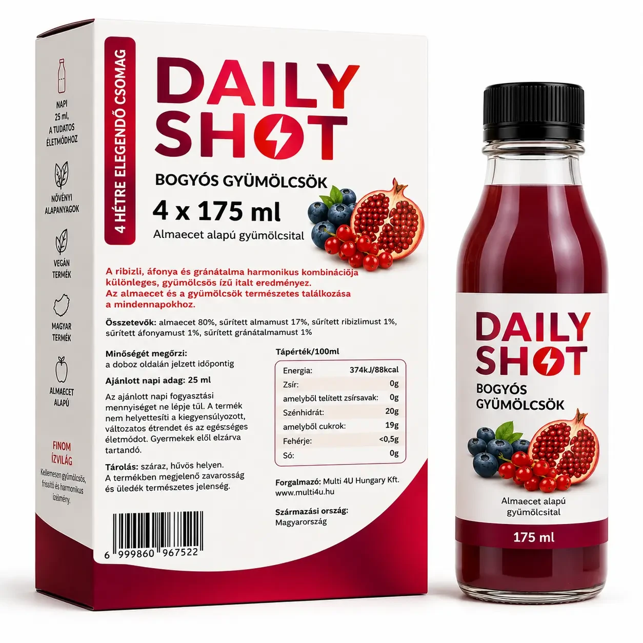 Multi 4U Daily Shot -  Bogyós gyümölcsök 4x175 ml