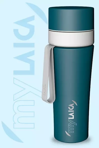 MyLaica Vízszűrő kulacs pánttal- Rozsdamentes acélból, FAST DISK szűrővel (matt zöld) 0,55 l