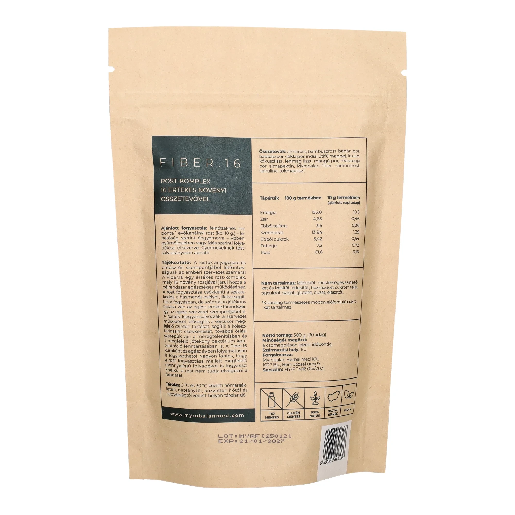 Myrobalan Fiber.16 prebiotikus béltisztító növényi rost-komplex 300g