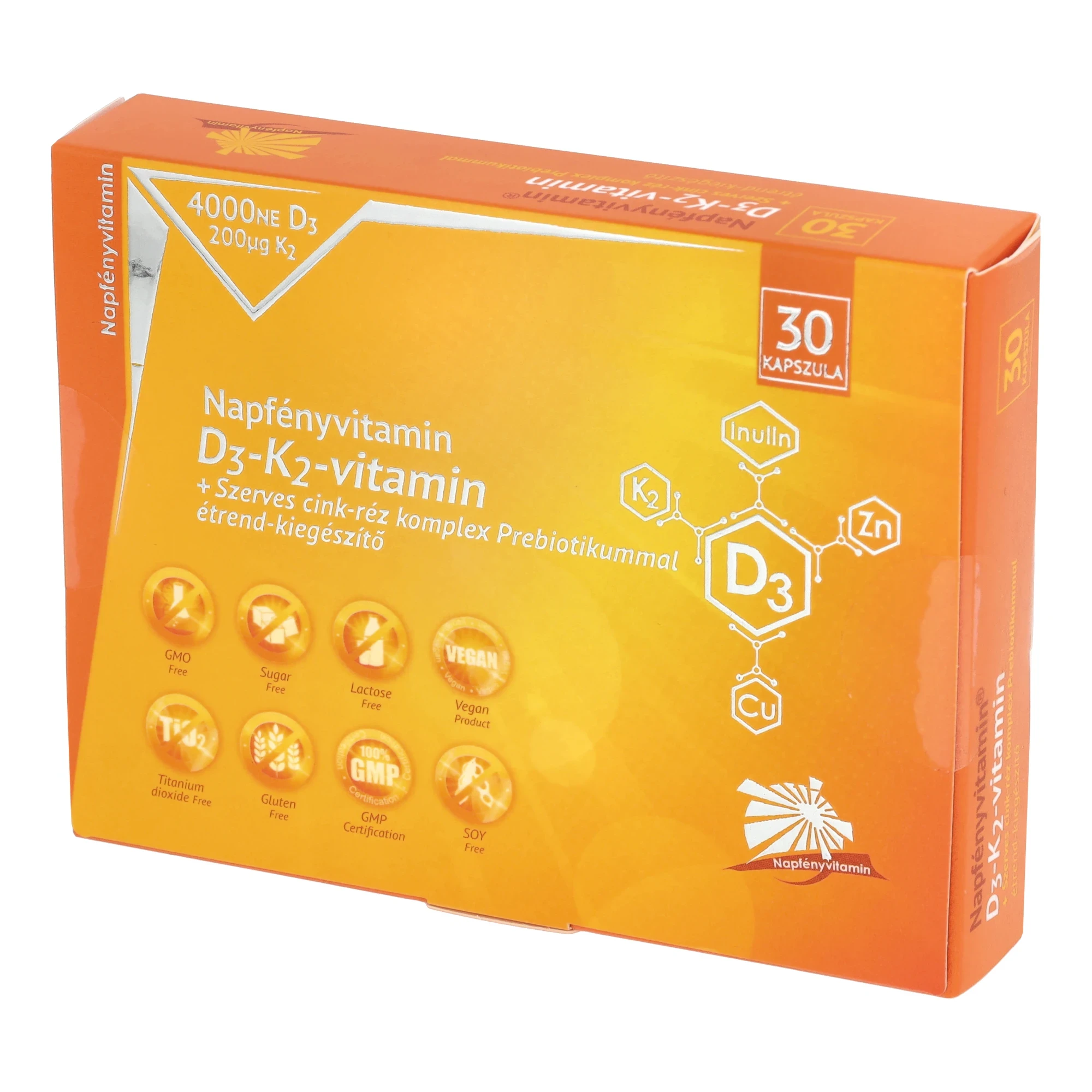 Napfényvitamin D3-K2-vitamin és szerves cink-réz komplex prebiotikummal 30db