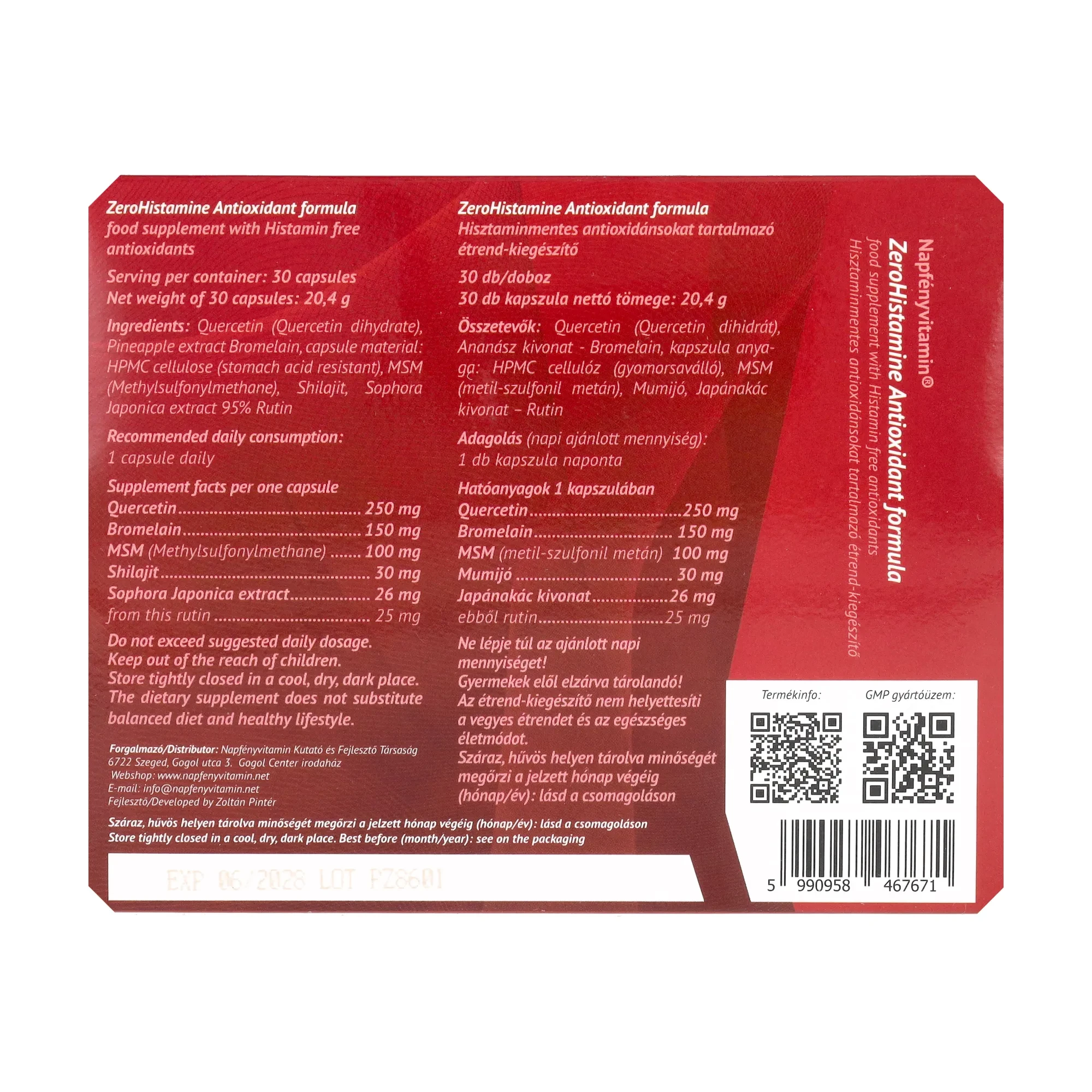 Napfényvitamin Zerohistamine antioxidáns formula 30db