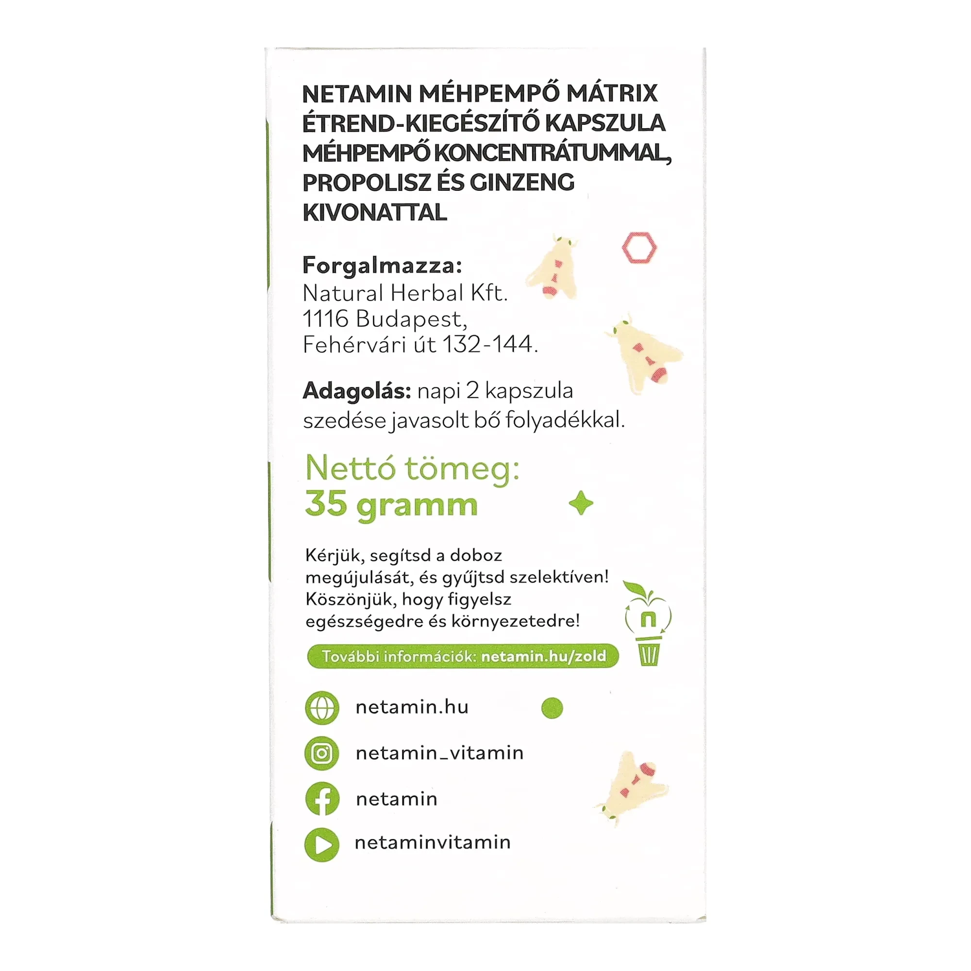 Netamin Méhpempő Mátrix kapszula + propolisz és fermentált ginzeng kapszula 60 db