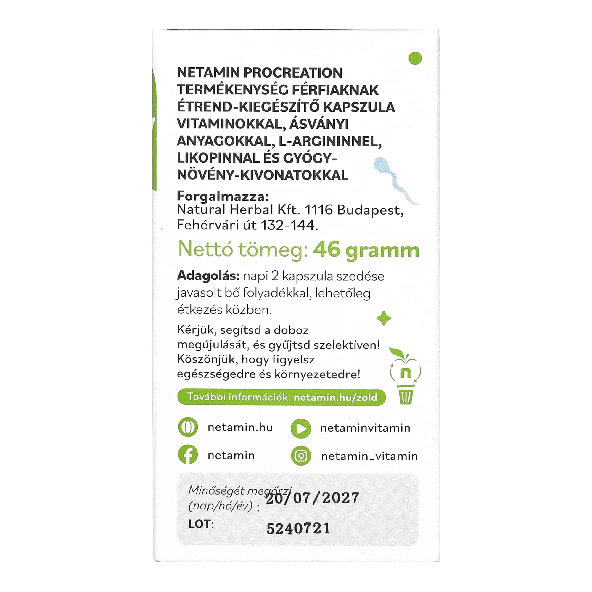 Netamin ProCreation Termékenység Férfiaknak kapszula 60 db