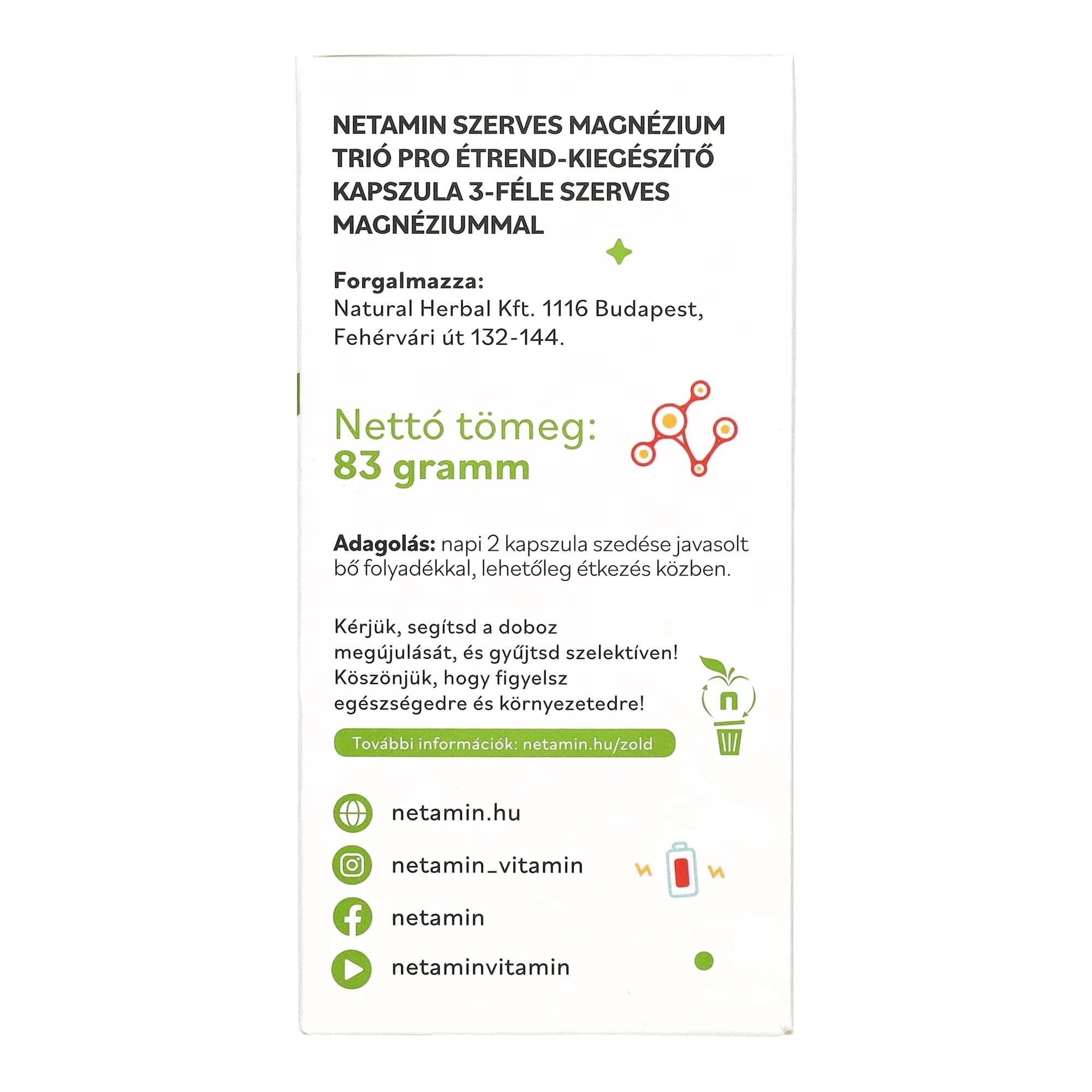 Netamin szerves Magnézium Trió PRO kapszula 90 db