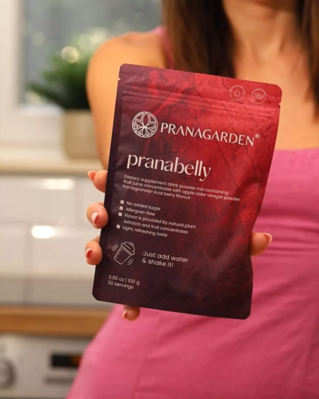 Pranagarden Pranabelly magas rosttartalmú bélflóra támogató pre-probiotikus víz italpor acai és gránátalma- 100g