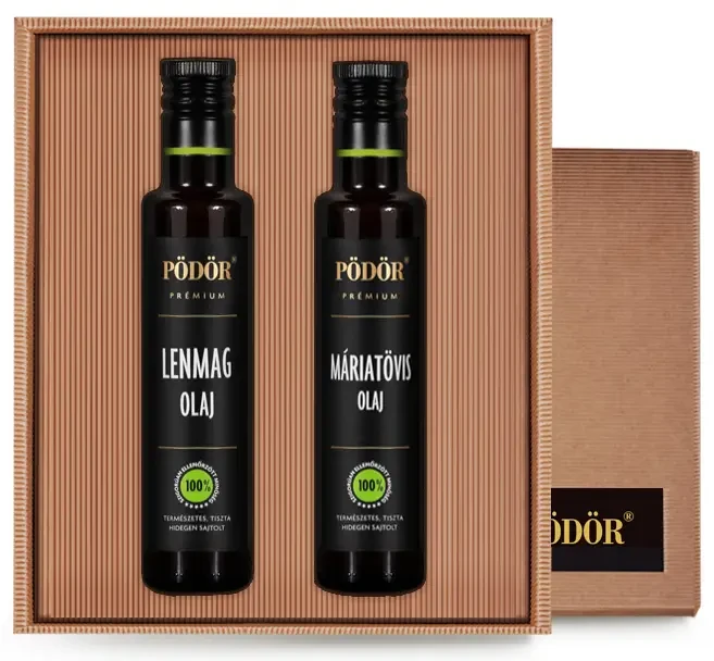 Pödör Egészség ajándékcsomag - Kis díszdobozban (Lenmagolaj 100 ml + Máriatövis olaj 100 ml)