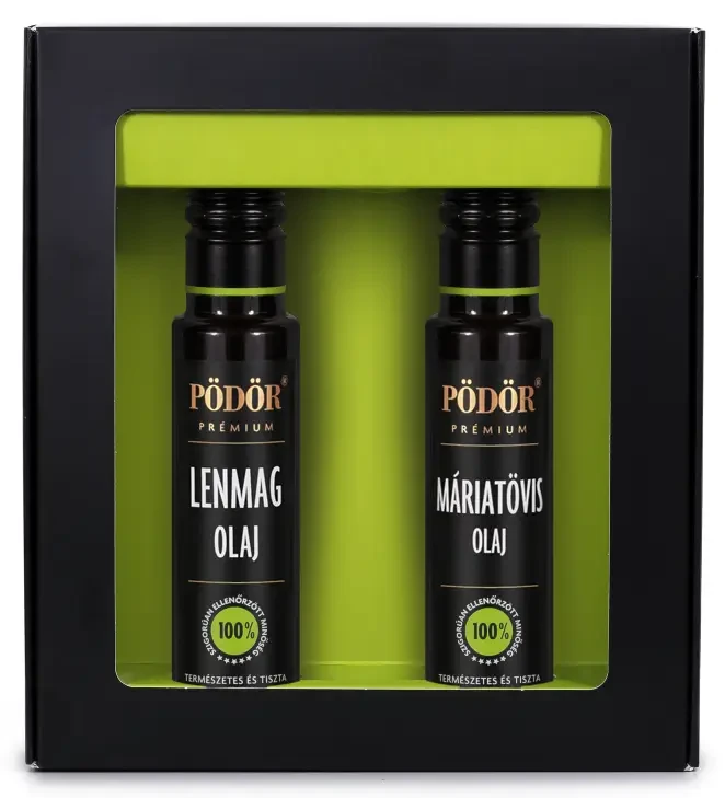 Pödör Egészség ajándékcsomag - Nagy díszdobozban (Lenmagolaj 250 ml + Máriatövis olaj 250ml)