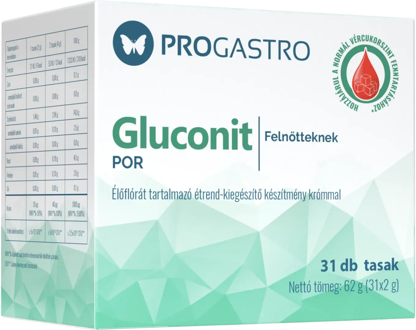 ProGastro Gluconit Élőflórát tartalmazó étrend-kiegészítő készítmény krómmal 31 tasak