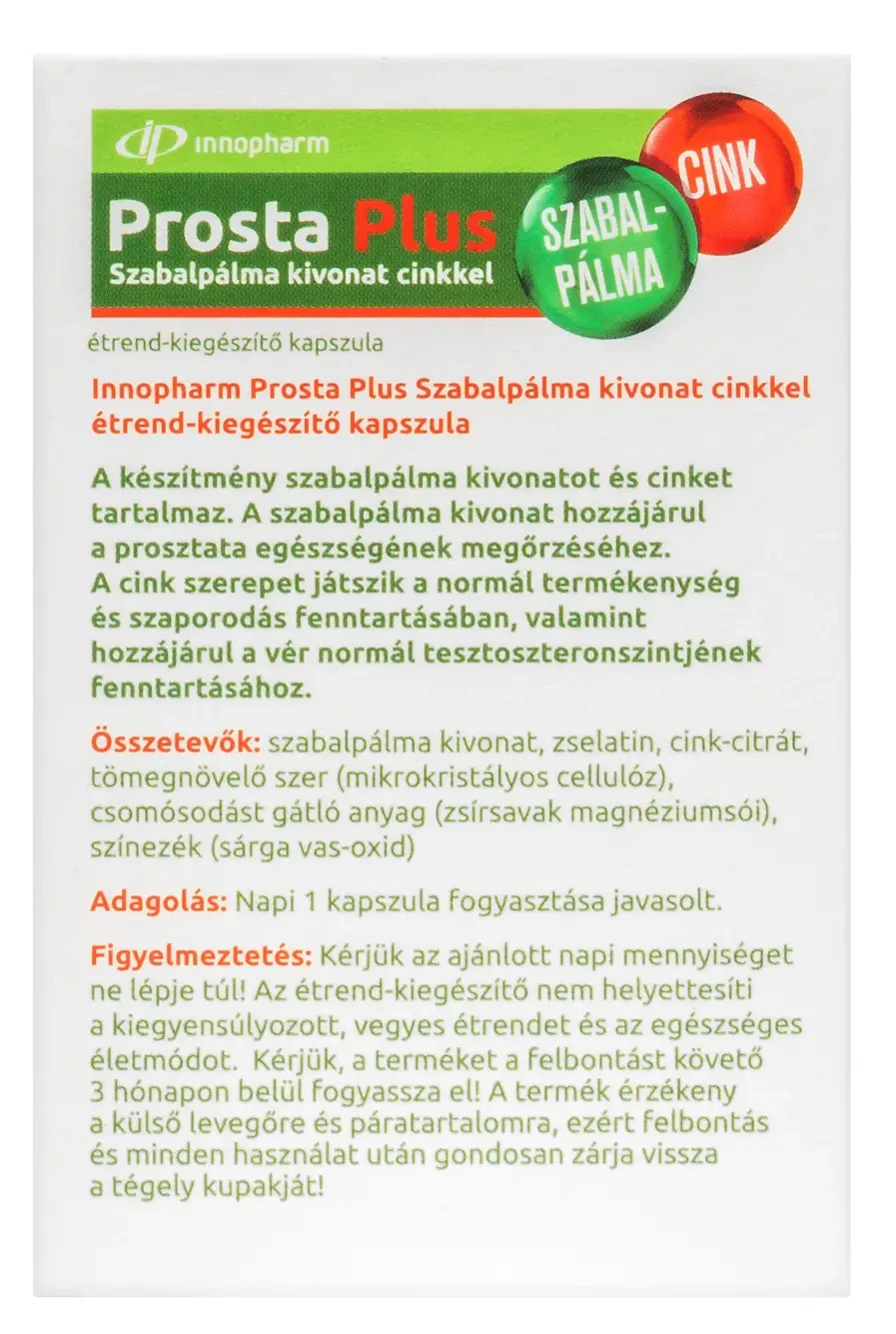 InnoPharm ProstaPlus szabalpálma kivonattal és cinkkel kapszula 60db
