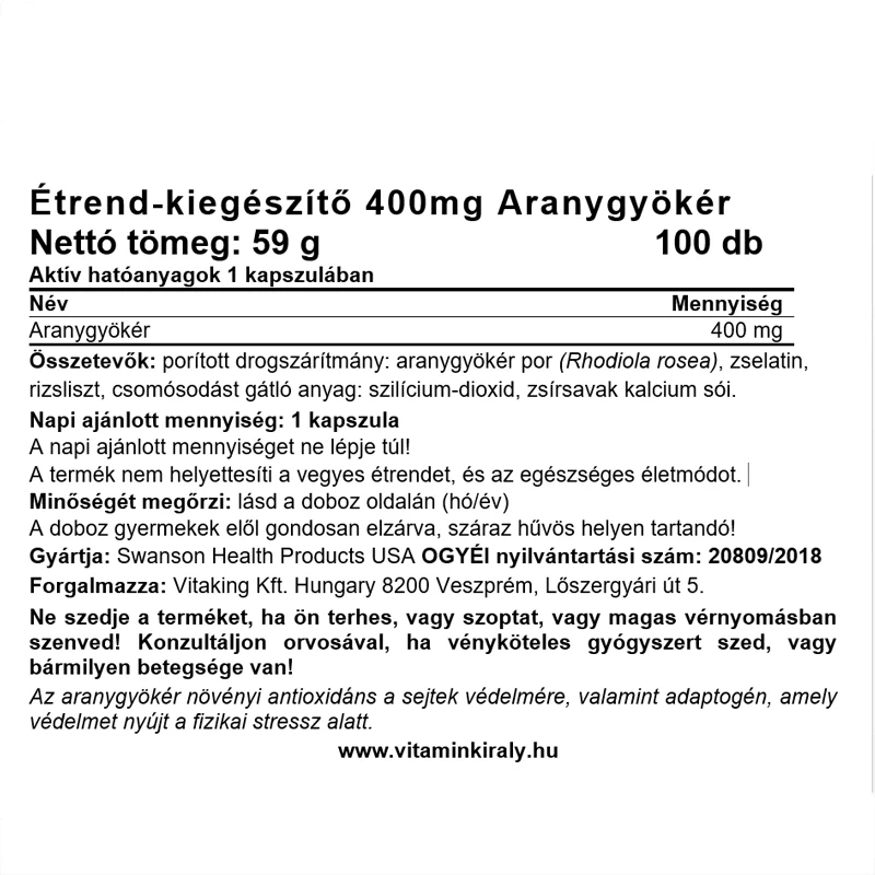 SW Aranygyökér Rhodiola 100db