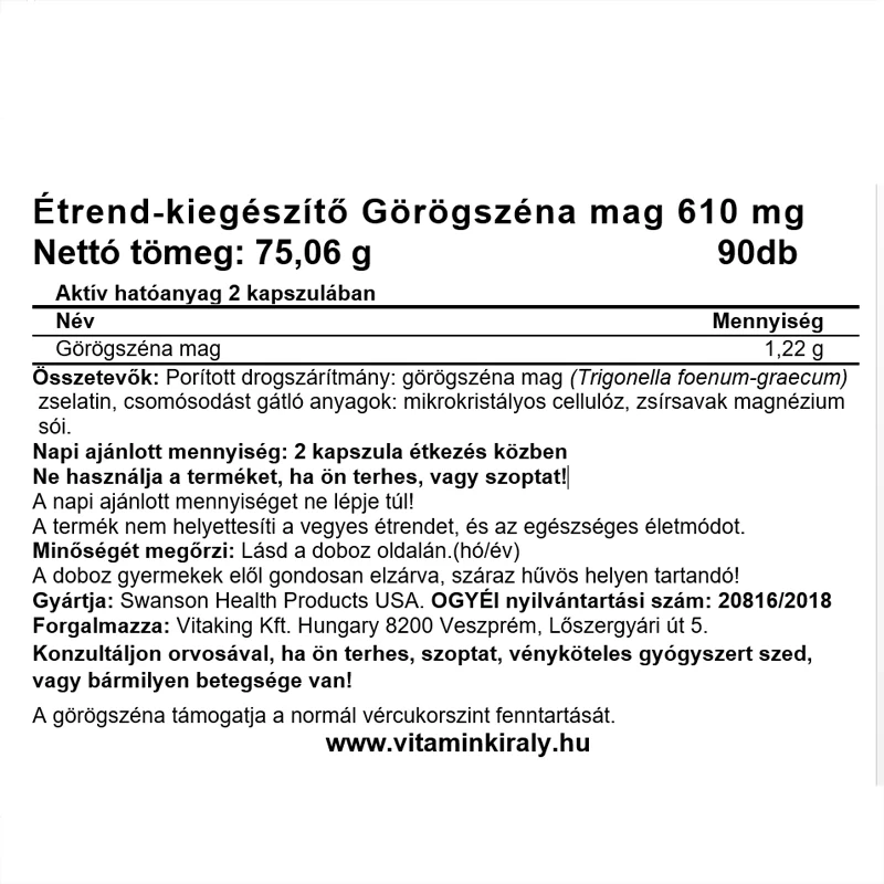 SW Fenugreek Görögszéna 90db 610 mg