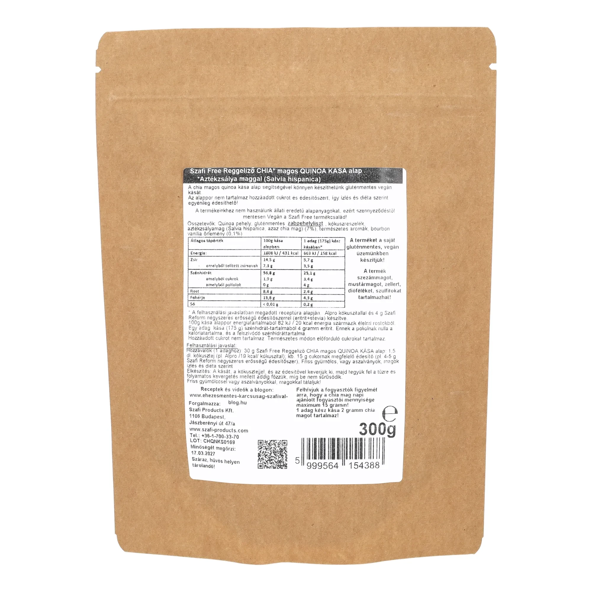 Szafi Free vaníliás chia magos quinoa kása alap (gluténmentes) 300g