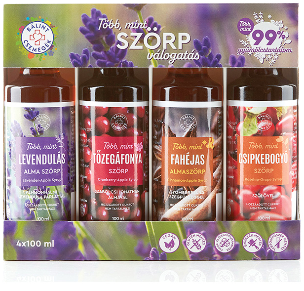 Bálint Több mint válogatás 4x 100 ml Mix 2(levendulás alma,tőzegáfonya,fahéjas alma,csipkebogyó szörp)