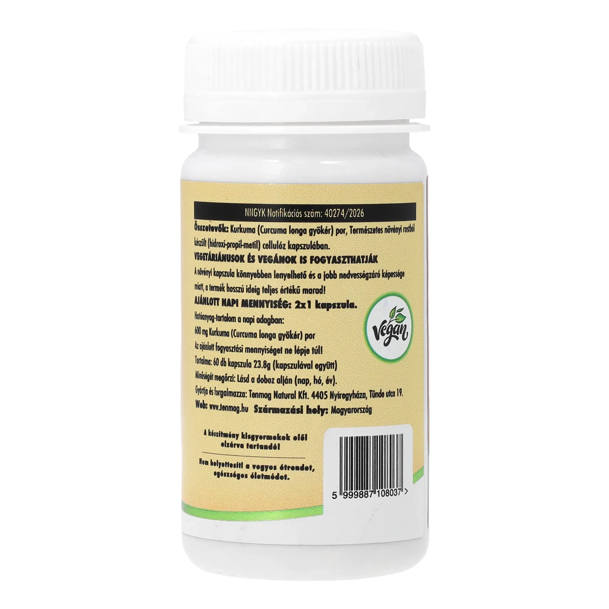 Tenmag Kurkuma Növényi Kapszulában 300mg 60db