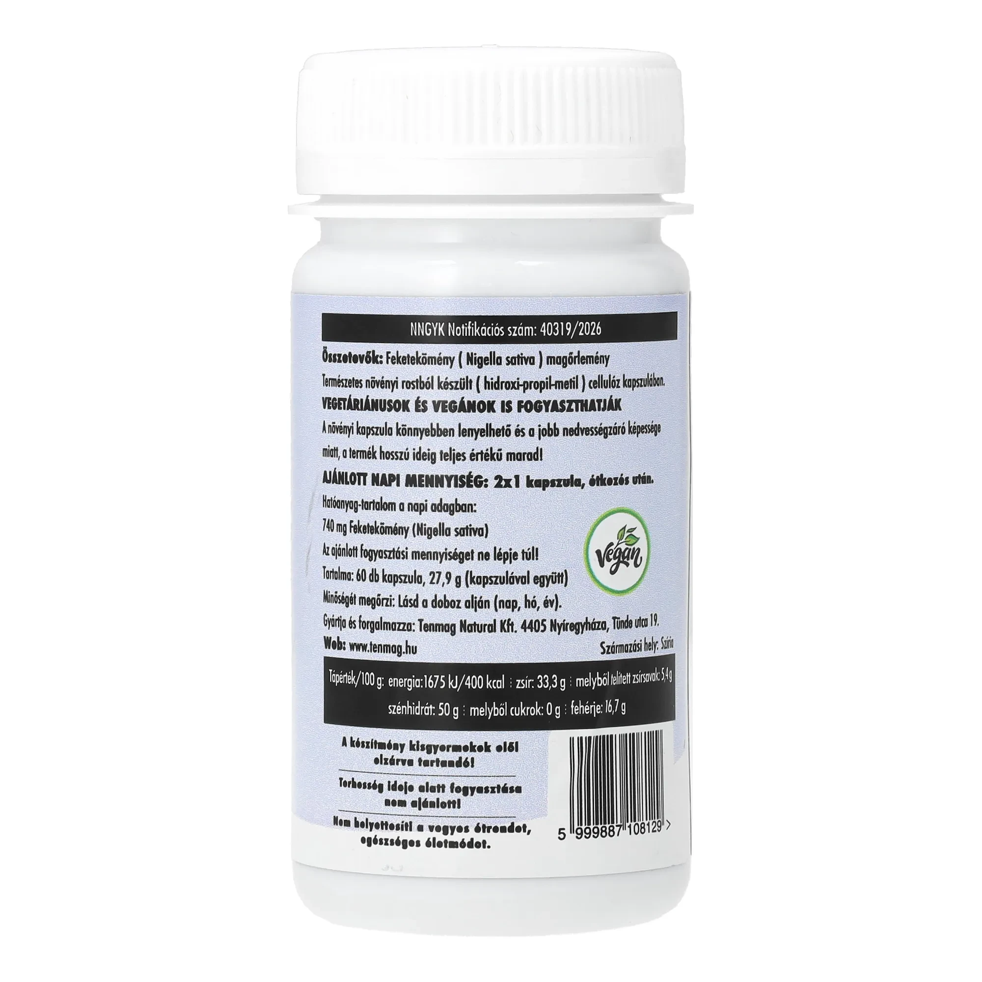 Tenmag Feketekömény Növényi Kapszulában 370mg 60db