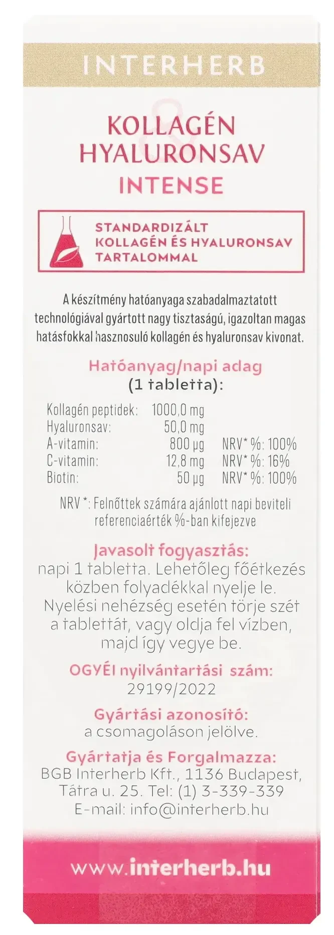 INTERHERB KOLLAGÉN -HYALURONSAV INTENSE TABLETTA 30DB