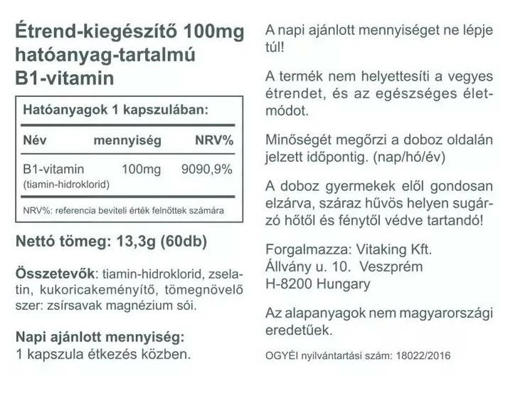 Vitaking B1-Vitamin 100mg 60db