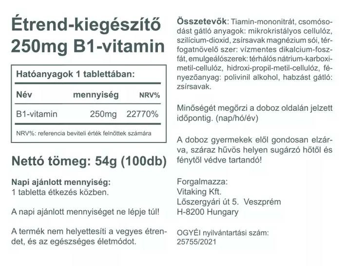 Vitaking B1-Vitamin 250mg 100db