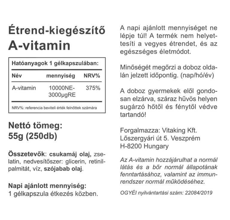 Vitaking A-vitamin 10000NE 250db