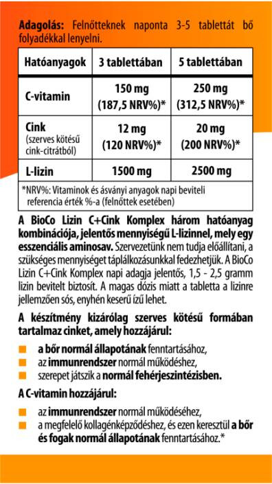 BioCo Lizin C+Cink Komplex 30db