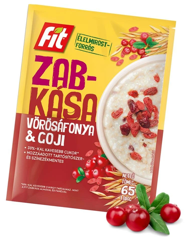 Fit reggeli zabkása goji bogyóval és vörösáfonyás ízesítéssel 65g