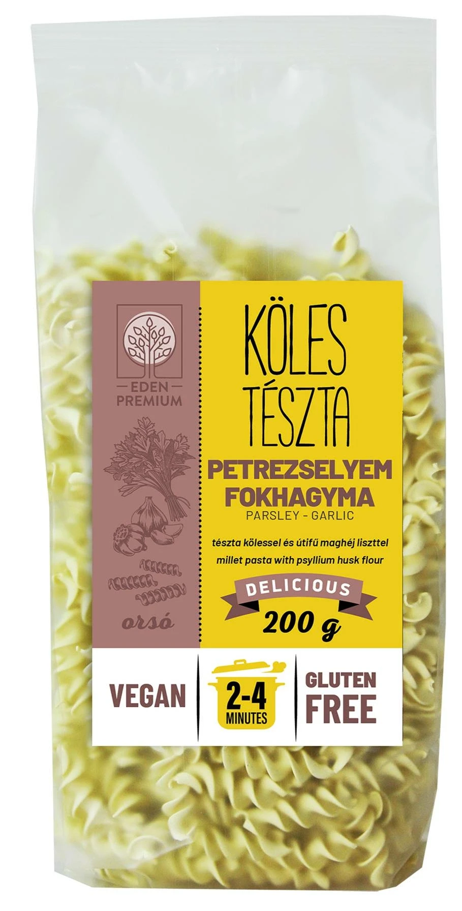 ִÉden gluténmentes Kölestészta petrezselyem-fokhagyma orsó 200