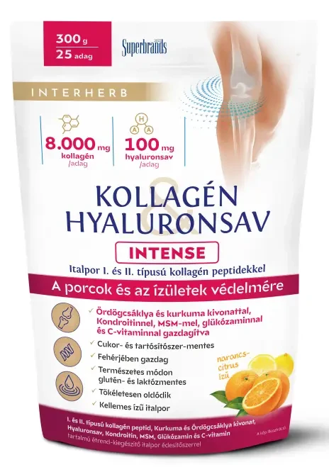 Inhterherb Kollagén & Hyaluronsav Intense Porcépítő Italpor Narancs-Citrus ízű 300 g