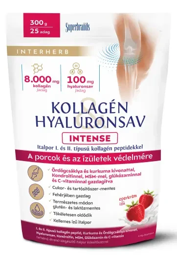 Inhterherb Kollagén & Hyaluronsav Intense Porcépítő Italpor Eperkrém ízű 300 g