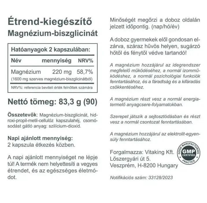 Vitaking Szerves Magnézium Biszglicinát kapszula 90db