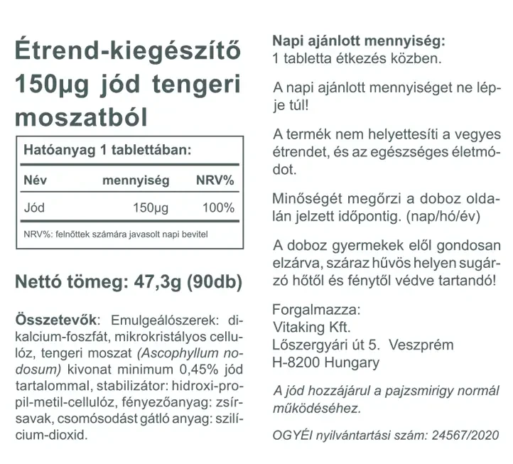 Vitaking Sea Kelp (jód) tengeri moszat tabletta 90 db