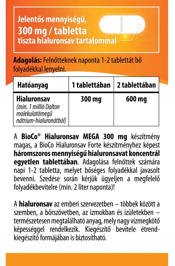 BioCo Hialuronsav MEGA 300 mg 60 db tabletta