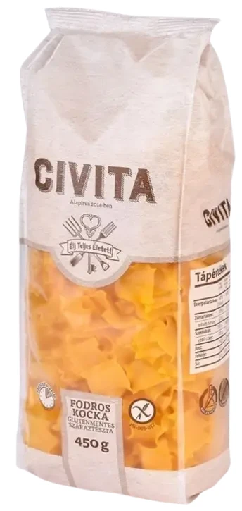 CIVITA gluténmentes kukorica száraztészta fodros nagykocka 450 g